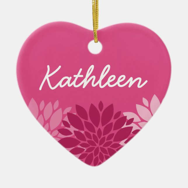 Söt Rosa Blommigt Trio med Namn Julgransprydnad Keramik (Framsidan)