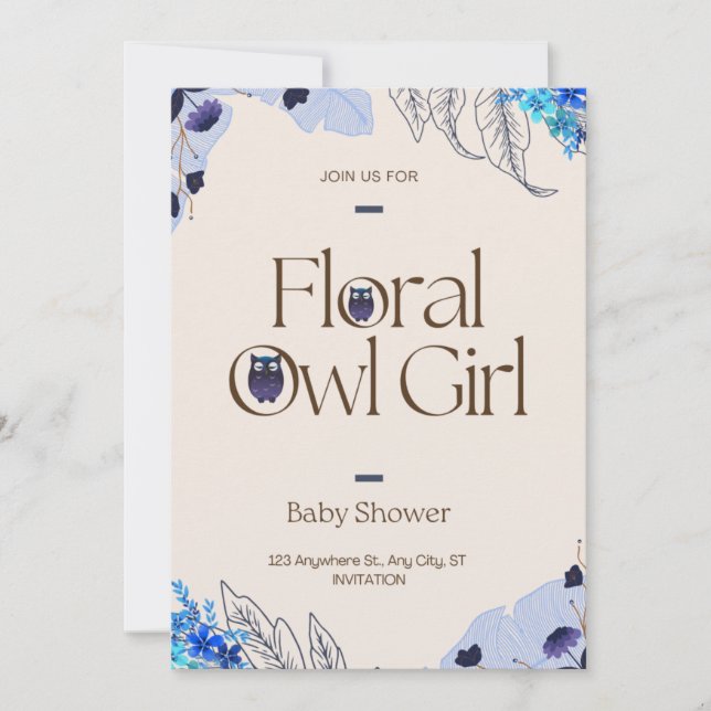 Söt Rosa  Blommigt Uggla Baby Shower för barn i  Inbjudningar (Framsida)