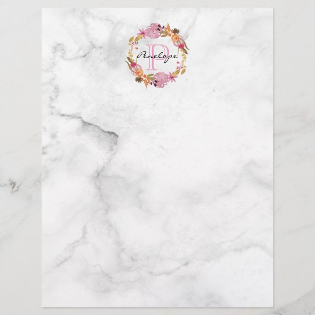 Söt Rosa Blommigt Utandning Monogram (Framsida)