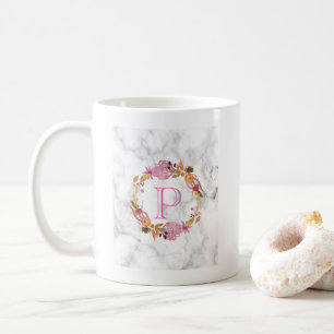 Söt Rosa Blommigt Utandning Monogram Kaffemugg