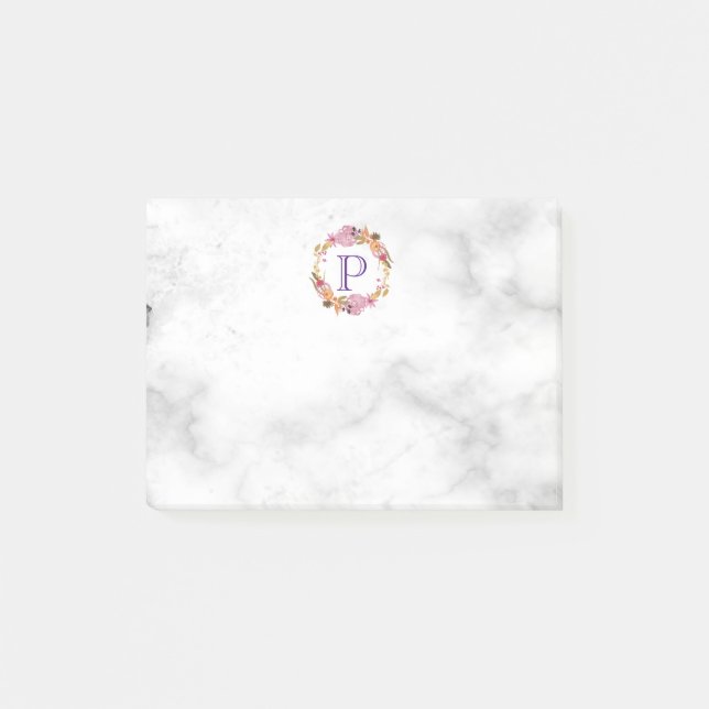 Söt Rosa Blommigt Utandning Monogram Post-it Block (Framsida)