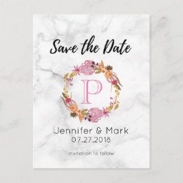 Söt Rosa Blommigt Utandning Monogram Spara datum Meddelande Vykort