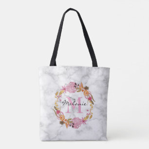 Söt Rosa Blommigt Utandning Monogram Tygkasse