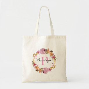 Söt Rosa Blommigt Utandning Monogram Tygkasse