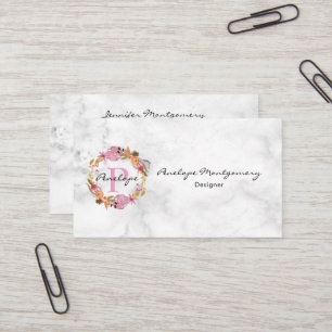 Söt Rosa Blommigt Utandning Monogram Visitkort
