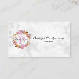 Söt Rosa Blommigt Utandning Monogram Visitkort