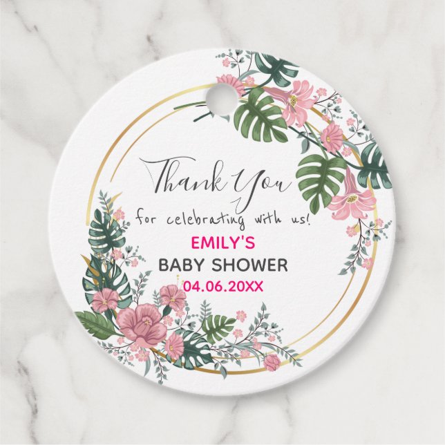 Söt Rosa Blommigt Utandning Tack Babykläder Gåvor Etiketter (Framsida)