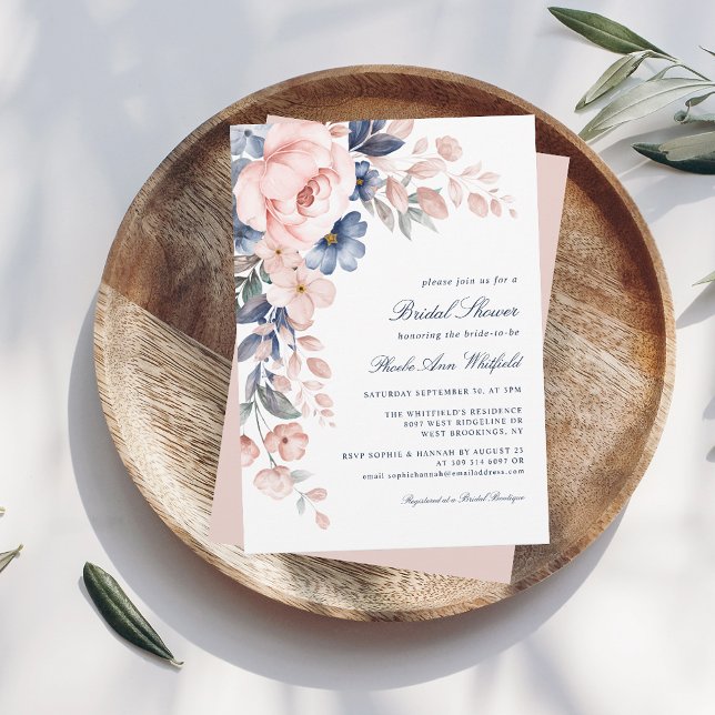 Söt Rosa Blommigt VattenfärgMöhippa Inbjudningar (Pink Floral Watercolor Script Spring Bridal Shower Invitation)