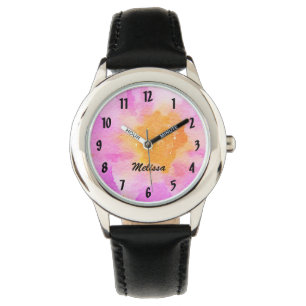 Söt Rosa Blommigt Watch med Personlig Namn Armbandsur