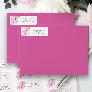 Söt Rosa Blommigt Watercolor Return-adressetikett Returadress Etikett