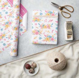 Söt Rosa Blommönster Monogramme Presentpapper