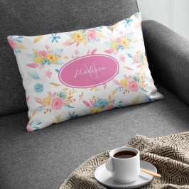 Söt Rosa Blommönster Monogramme Prydnadskudde