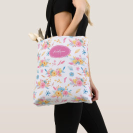 Söt Rosa Blommönster Monogramme Tygkasse