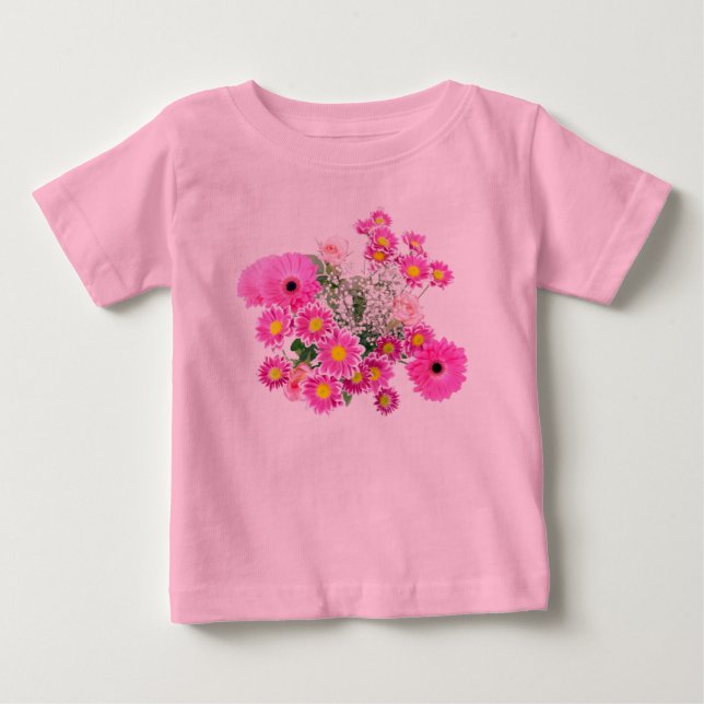 Söt Rosa Blommor Baby Tutu Kroppsoverall Tee (Framsida)