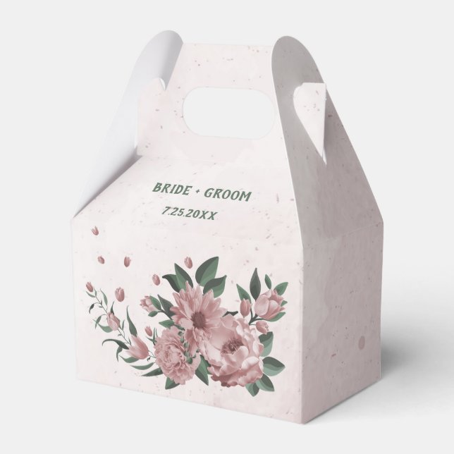 söt rosa blommor botaniska bröllop presentaskar (Framsidan Sidan)