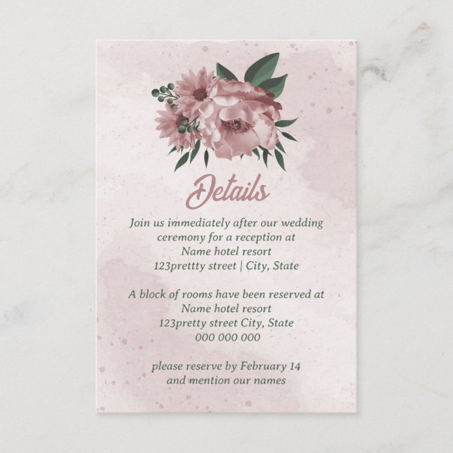 söt rosa blommor botaniska bröllop tilläggskort (Framsida)