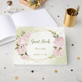 söt rosa blommor grönt löv geometrisk gästböcker