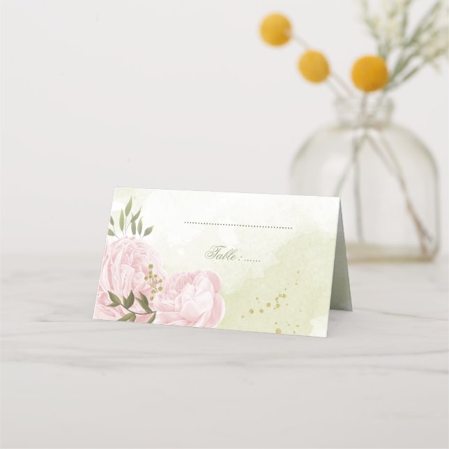 söt rosa Blommor grönt löv Placeringskort (Framsida)