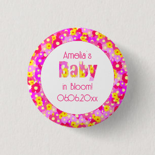 Söt Rosa Blommor Personlig Baby Shower Knapp