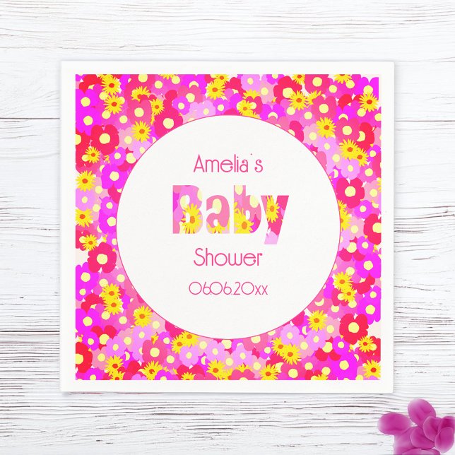 Söt Rosa Blommor Personlig Baby Shower Pappersservett (Skapare uppladdad)