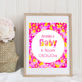Söt Rosa Blommor Personlig Baby Shower Poster