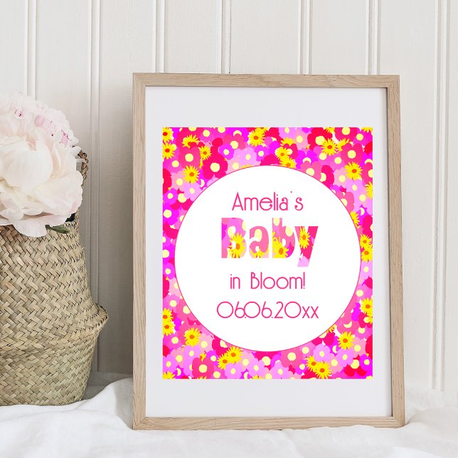 Söt Rosa Blommor Personlig Baby Shower Poster (Skapare uppladdad)