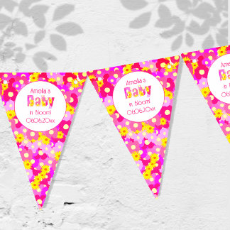 Söt Rosa Blommor Personlig Baby Shower Vimplar
