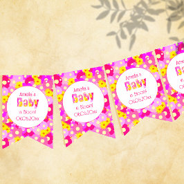 Söt Rosa Blommor Personlig Baby Shower Vimplar