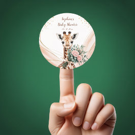 Söt rosa blomster-giraff Safari-barnkalas-dekorati Runt Klistermärke