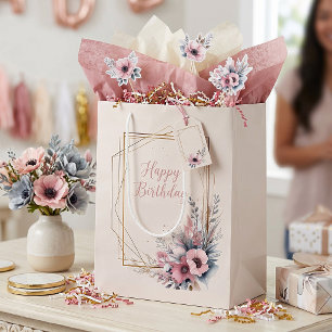 Söt rosa blomster och guld ram anpassad