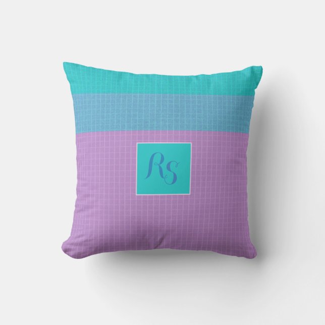 Söt Rosa Blue Aqua >Monogram Pillow Kudde (Framsida)