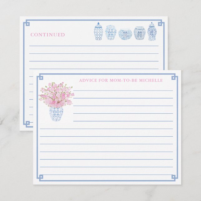 Söt Rosa & Blue Baby Shower Adress for Mamma Card Inbjudningar (Fram/baksida)