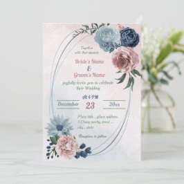 söt rosa blue blommigt greenery geometric bröllop inbjudningar