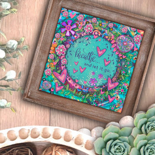 Söt Rosa Blue Blommigt Heart Breathe Quote Fototryck