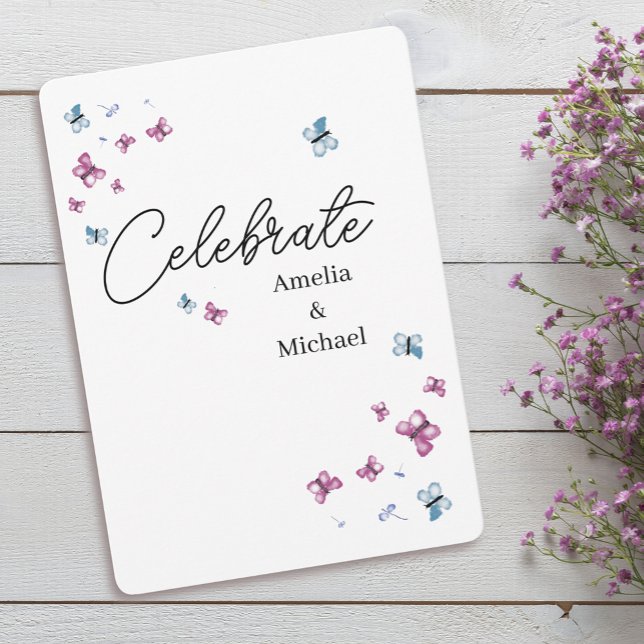 Söt Rosa Blue Butterfly Bröllop Inbjudningar (Skapare uppladdad)