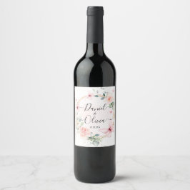 Söt Rosa Blue Butterfly Monogram Vin-etikett Vinflaska Etikett
