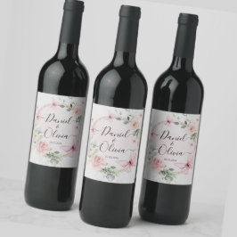 Söt Rosa Blue Butterfly Monogram Vin-etikett Vinflaska Etikett