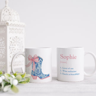 Söt Rosa & Blue Chinoiserie Western Boot Friend Kaffemugg