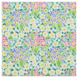Söt Rosa Blue Gult Primroses Blommigt Fabric Tyg