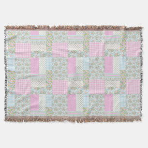 Söt Rosa Blue Hund Ro Faux Patchwork Filt