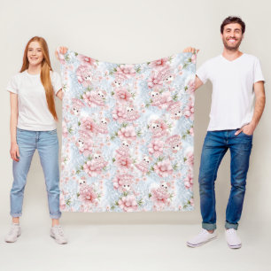 Söt Rosa & Blue Nalle Girly Fleecefilt