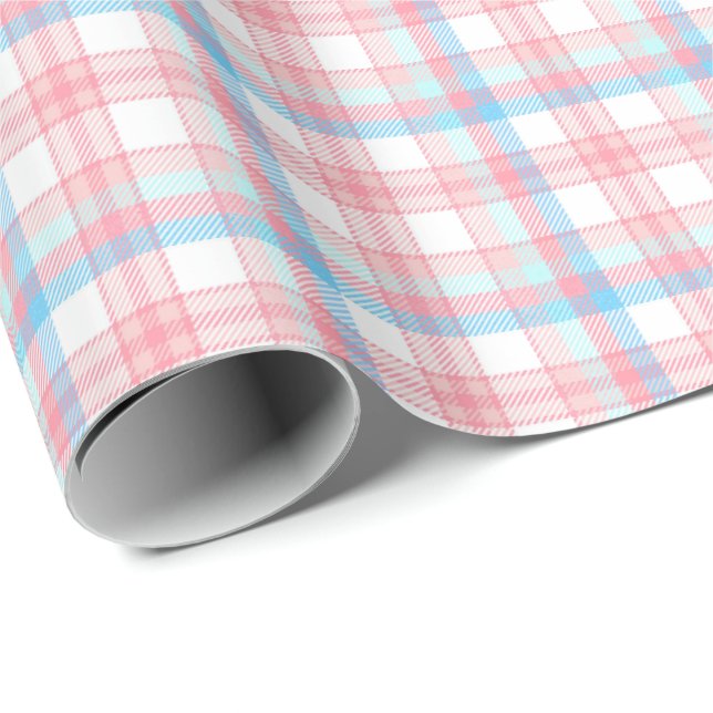 Söt rosa blue plaid-gender avslöjar party  presentpapper (Rullad Hörn)