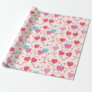 Söt Rosa Blue Red Hearts Mönster Presentpapper