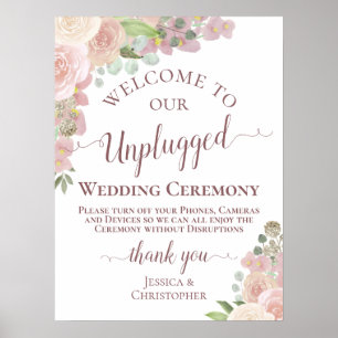 Söt Rosa Boho Blommigt Unplugged Bröllop Ceremony Poster