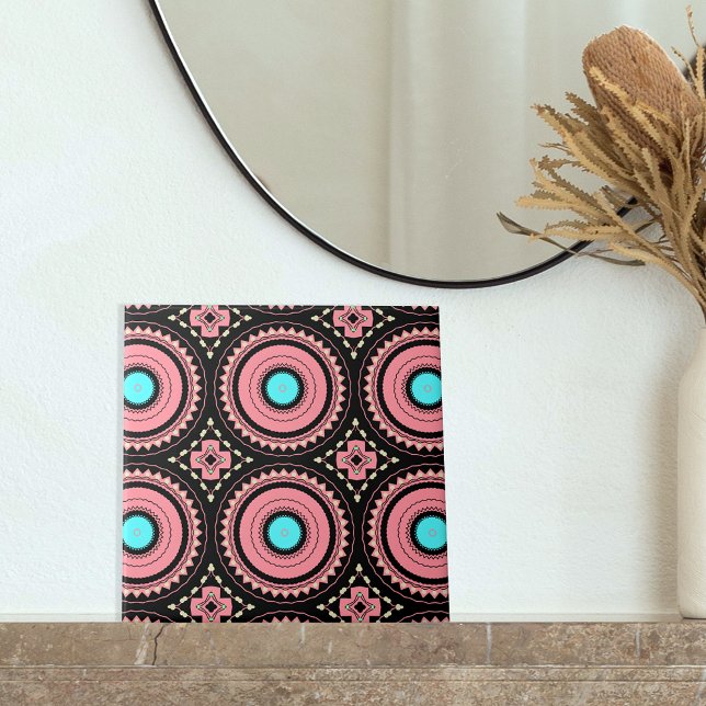Söt Rosa Boho Mosaic Geometric Mönster Kakelplatta (Skapare uppladdad)