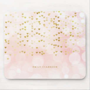 Söt Rosa Bokeh och Heart Gold Foil Confetti Musmatta