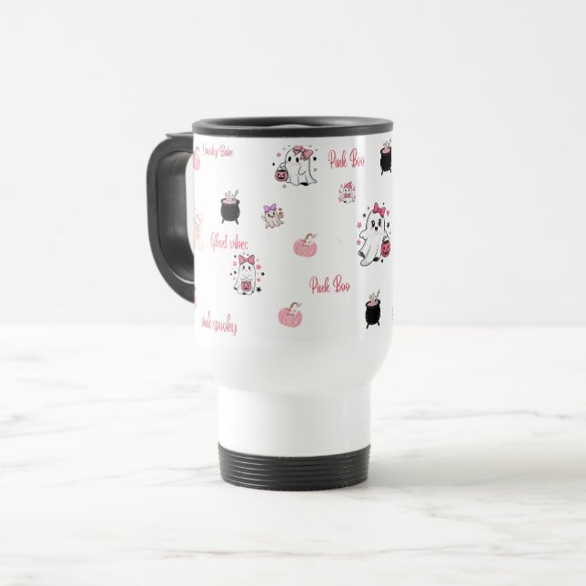Söt Rosa Boo Spök Resemugg | (Framsida vänster)