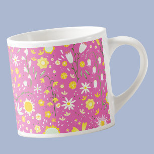Söt Rosa Botanical Wildblomme Blommigt Keepsaké Espressomugg