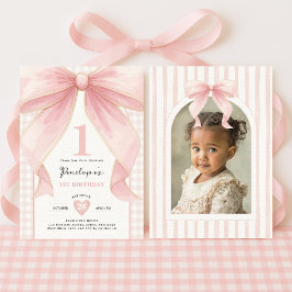 Söt Rosa Bow Coquette Ribbon Girl 1st Birthday Inbjudningar