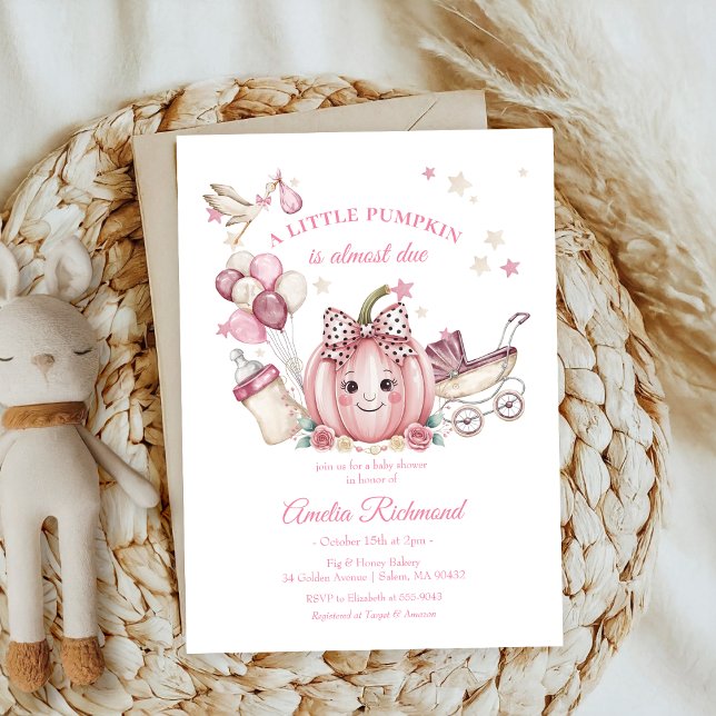 Söt Rosa Bow Little Pumpkin fall Baby Shower Inbjudningar (Skapare uppladdad)